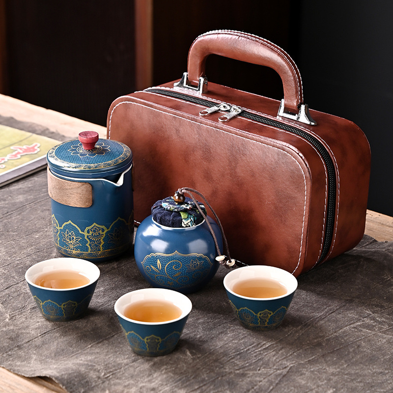 陶瓷古韵旅行茶具快客杯套装定制泡茶便携式车载一壶三杯商务礼品