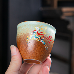 陶瓷功夫茶具茶杯窑变杯大号柴烧主人杯品茗杯复古茶盏茶杯粗陶杯