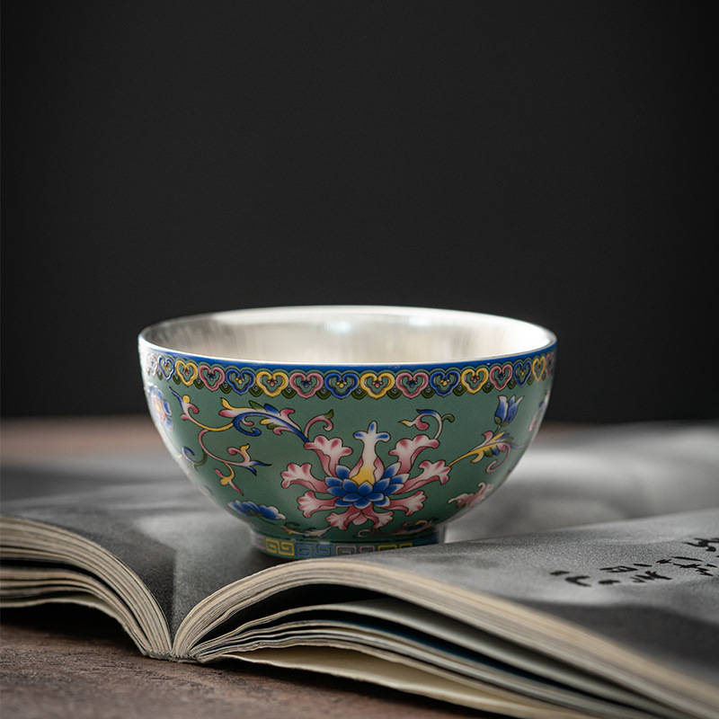 银茶杯主人杯珐琅彩999鎏银茶杯陶瓷品茗杯功夫茶杯茶盏品茗茶碗