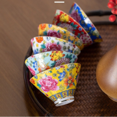精品茶具珐琅彩茶杯斗笠绿茶扒花杯子茶碗描金品茗杯主人单杯