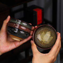 窑变茶杯曜变盏功夫茶具禅意金叶天目盏创意建盏主人杯陶瓷品茗杯