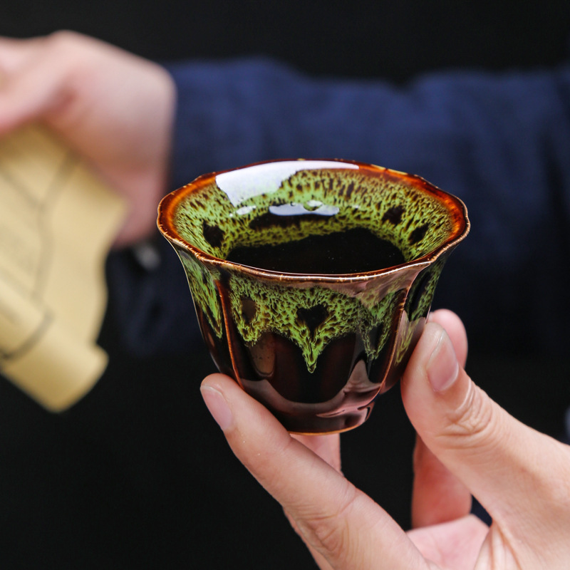 窑变茶杯陶瓷杯盏功夫小茶杯主人杯单杯建盏茶具茶碗品茗杯斗笠杯