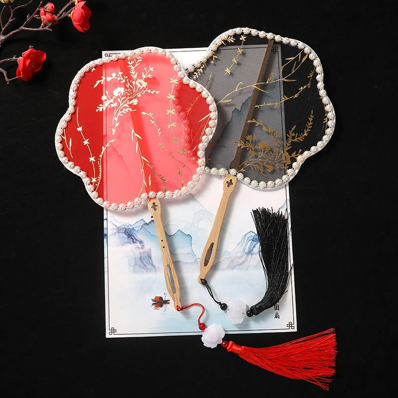 古风烫金扇子短柄异形扇柳树枝团扇半透明超仙破云扇复古文艺宫扇