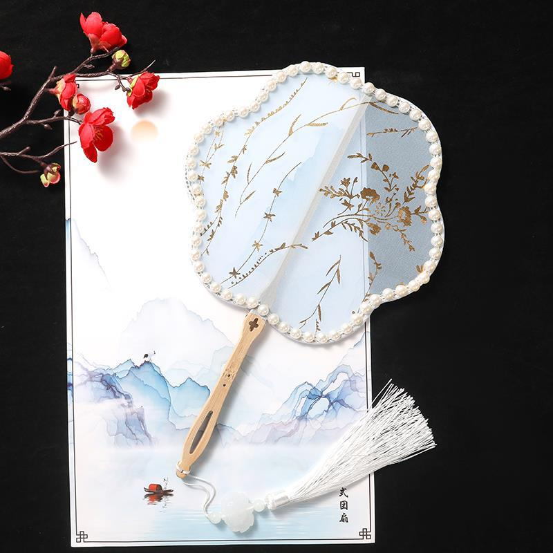 古风烫金扇子短柄异形扇柳树枝团扇半透明超仙破云扇复古文艺宫扇
