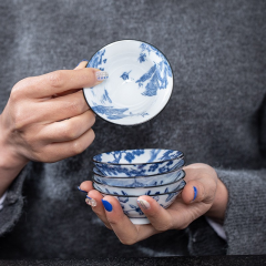 日式青花斗笠杯厂家直销德化白瓷小号品茗杯高脚茶碗复古风山水杯