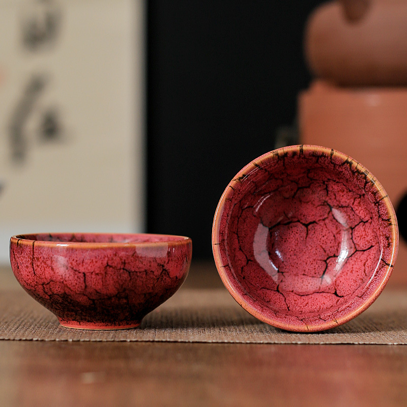 陶瓷窑变功夫小杯多彩拉丝茶碗品茗杯家用客杯夜市摆摊促销礼品