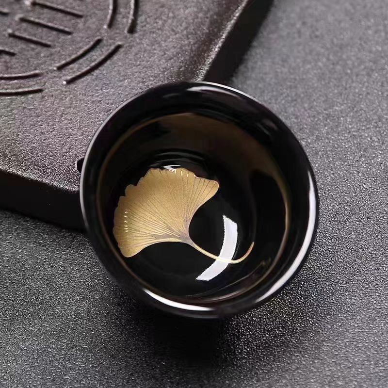 建盏乌金釉陶瓷主人杯金叶功夫茶杯四叶草银杏枫叶菩提叶