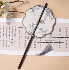 中国风古画长柄紫竹腰扇汉服搭配可折叠旋转长流苏团扇可换扇面