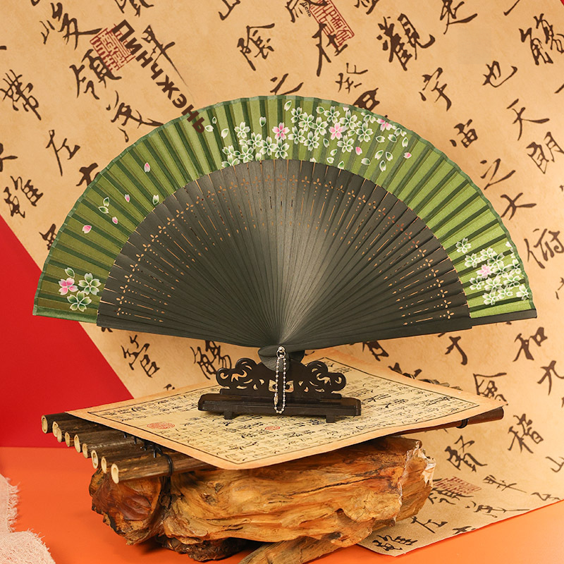 古风扇子折扇中国风夏季汉服旗袍折叠扇小竹扇子跳舞扇舞蹈扇绿色