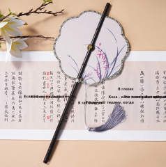 中国风古画长柄紫竹腰扇汉服搭配可折叠旋转长流苏团扇可换扇面