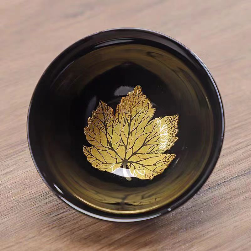 建盏乌金釉陶瓷主人杯金叶功夫茶杯四叶草银杏枫叶菩提叶