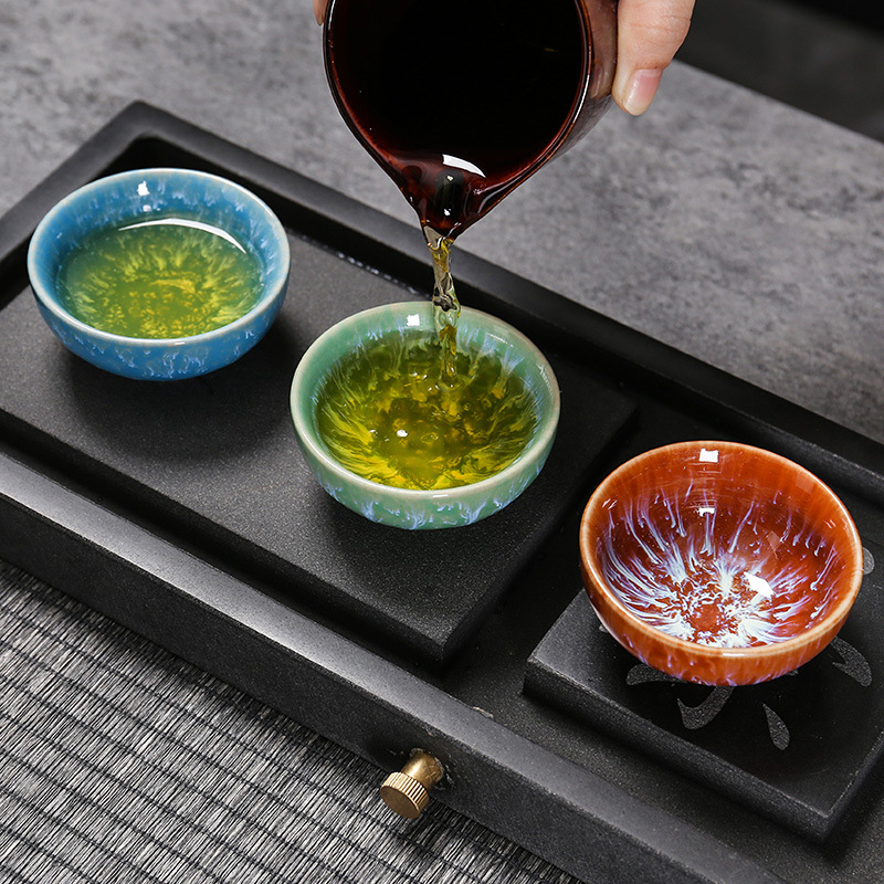 陶瓷窑变功夫小杯多彩拉丝茶碗品茗杯家用客杯夜市摆摊促销礼品