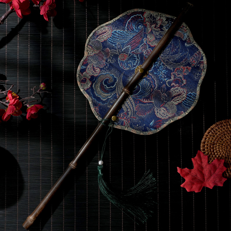 流光贝壳汉服梅花腰扇可卷折叠旋转古扇长流苏折扇便携挂腰扇子