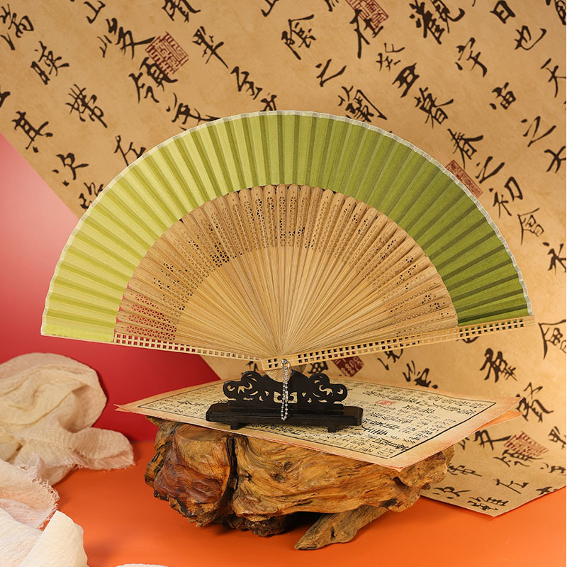古风扇子折扇中国风夏季汉服旗袍折叠扇小竹扇子跳舞扇舞蹈扇绿色