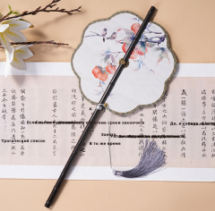 中国风古画长柄紫竹腰扇汉服搭配可折叠旋转长流苏团扇可换扇面