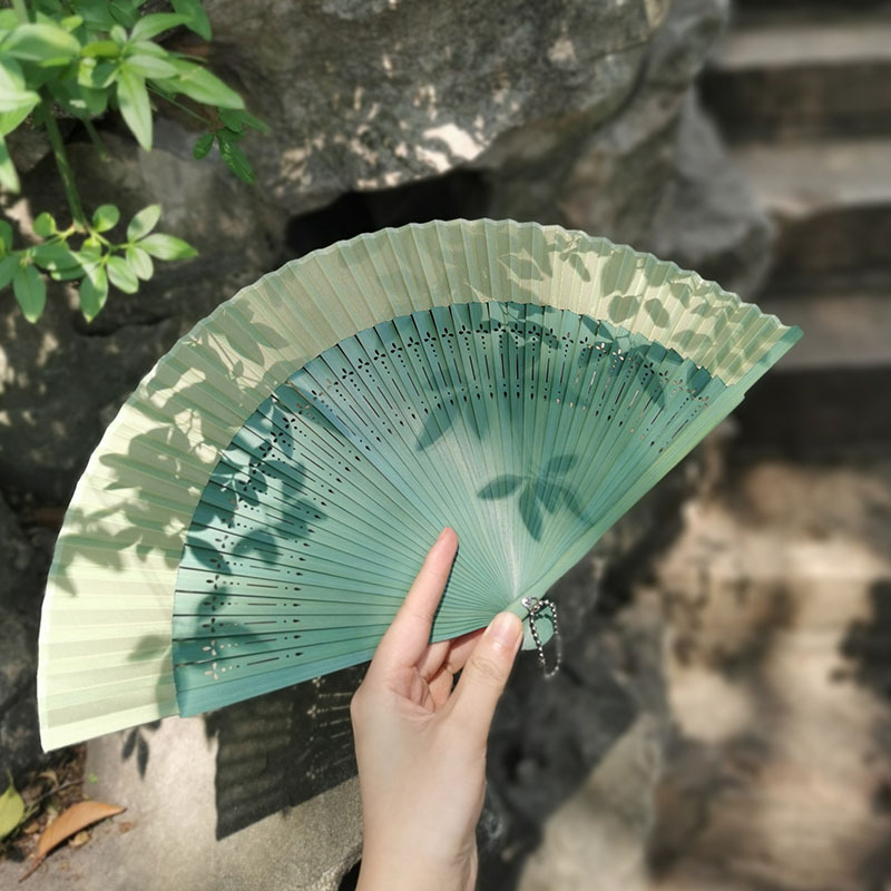 古风扇子折扇中国风夏季汉服旗袍折叠扇小竹扇子跳舞扇舞蹈扇绿色