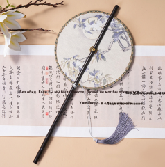 中国风古画长柄紫竹腰扇汉服搭配可折叠旋转长流苏团扇可换扇面
