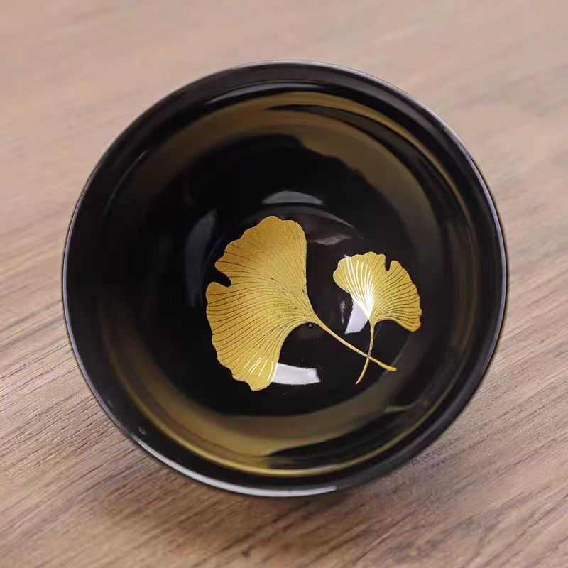 建盏乌金釉陶瓷主人杯金叶功夫茶杯四叶草银杏枫叶菩提叶