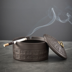 紫砂烟灰缸带盖百福复古高档上档次创意酒店家用客厅茶几防飞灰缸