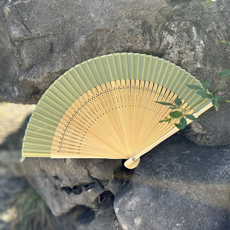 古风扇子折扇中国风夏季汉服旗袍折叠扇小竹扇子跳舞扇舞蹈扇绿色