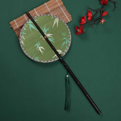 原创古风便携紫竹腰扇长柄扇子汉服旗袍拍照道具可折叠旋转竹帘扇