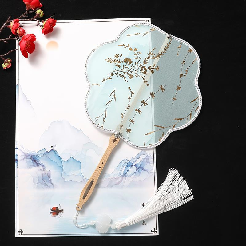 古风烫金扇子短柄异形扇柳树枝团扇半透明超仙破云扇复古文艺宫扇