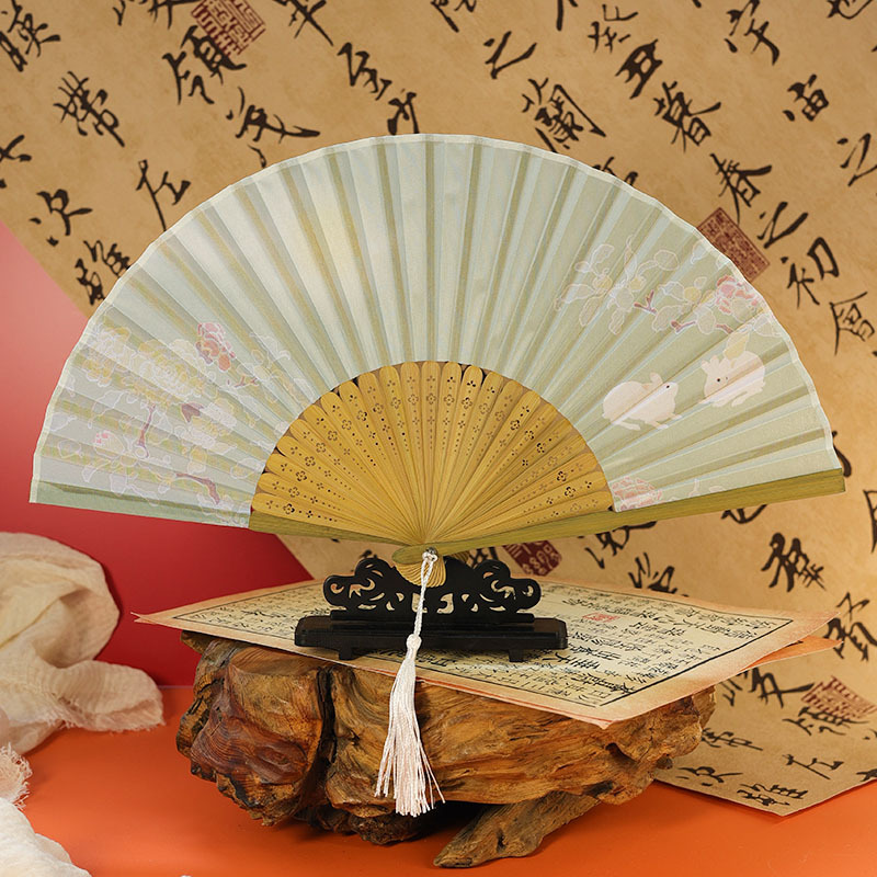 古风扇子折扇中国风夏季汉服旗袍折叠扇小竹扇子跳舞扇舞蹈扇绿色