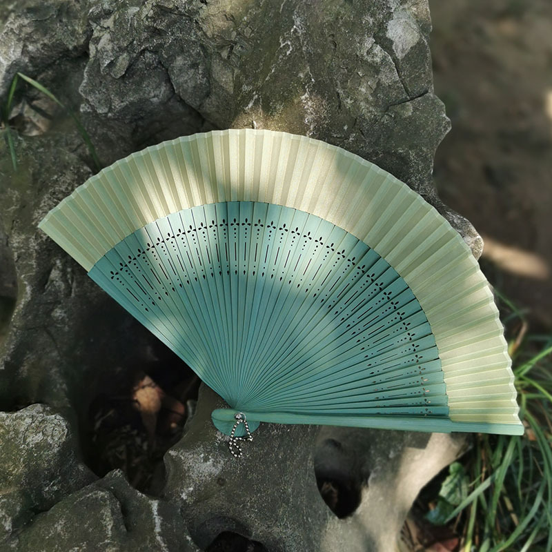 古风扇子折扇中国风夏季汉服旗袍折叠扇小竹扇子跳舞扇舞蹈扇绿色