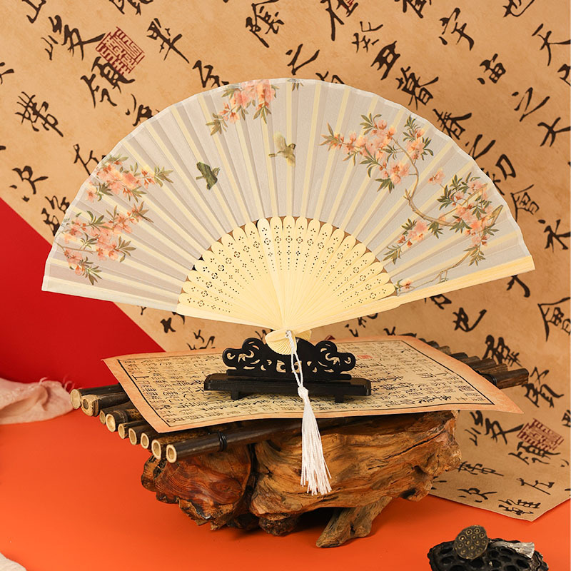 古风扇子折扇中国风夏季汉服旗袍折叠扇小竹扇子跳舞扇舞蹈扇绿色