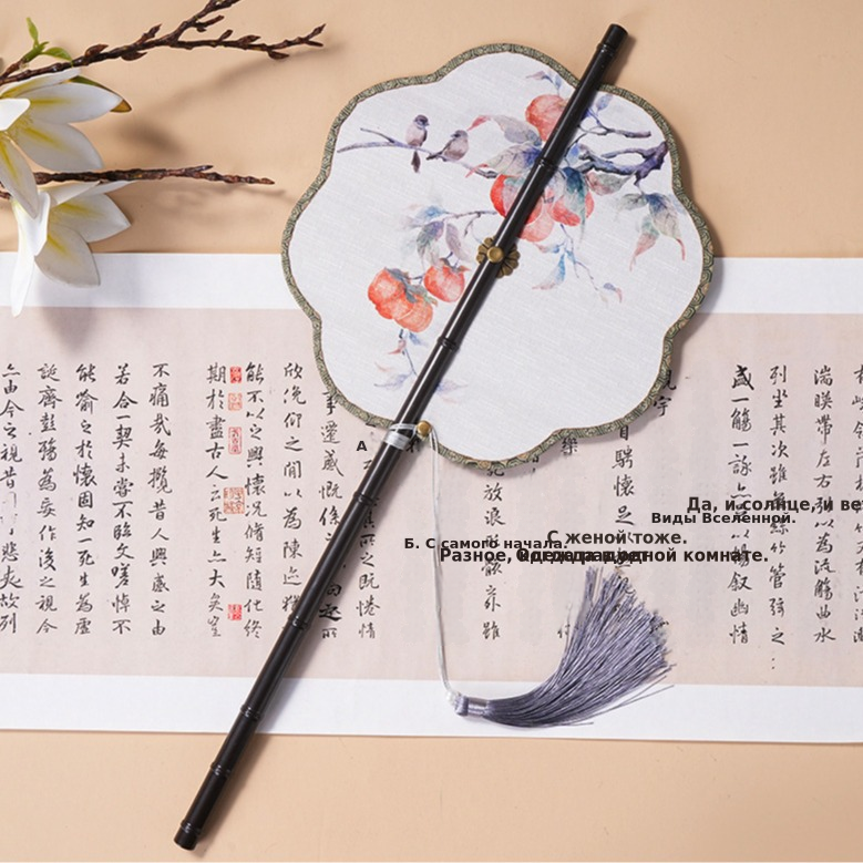 中国风古画长柄紫竹腰扇汉服搭配可折叠旋转长流苏团扇可换扇面