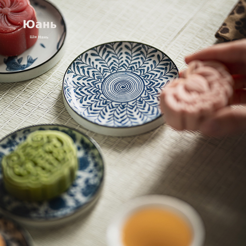 陶瓷茶具杯垫青花瓷中式茶点盘结婚订婚摆台糕点盘精致商用点心盘