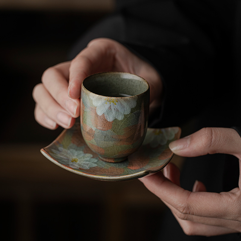 在瓷开片可养主人杯日式手绘茶杯单杯家用复古品茗杯功夫茶具喝茶