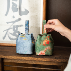 香云纱手提旅行杯袋手工创意防摔新中式复古主人杯收纳袋布艺批发