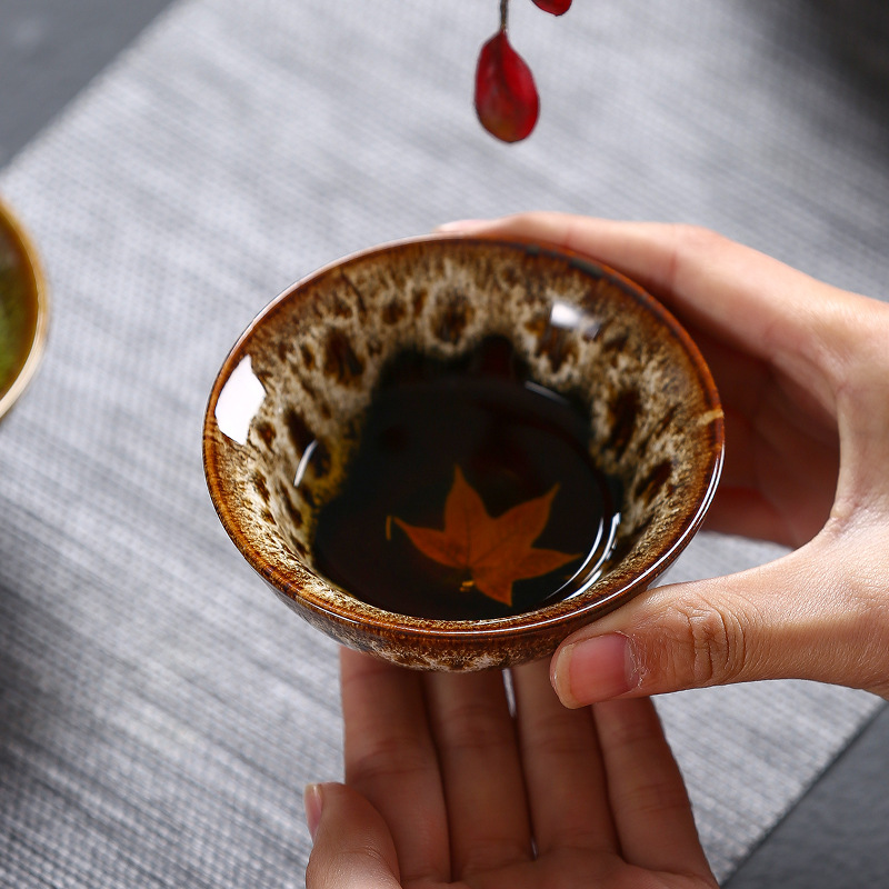 窑变小茶杯天目釉建盏单杯陶瓷功夫茶具品茗杯茶碗主人杯斗笠杯