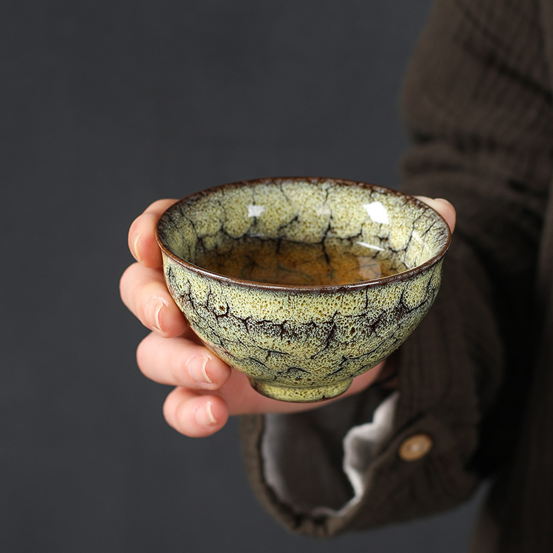 窑变建盏功夫茶具单杯镶银陶瓷茶杯家用茶盏主人杯品茗杯个人银杯
