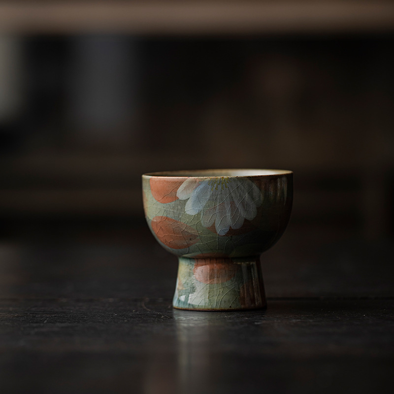在瓷开片可养主人杯日式手绘茶杯单杯家用复古品茗杯功夫茶具喝茶