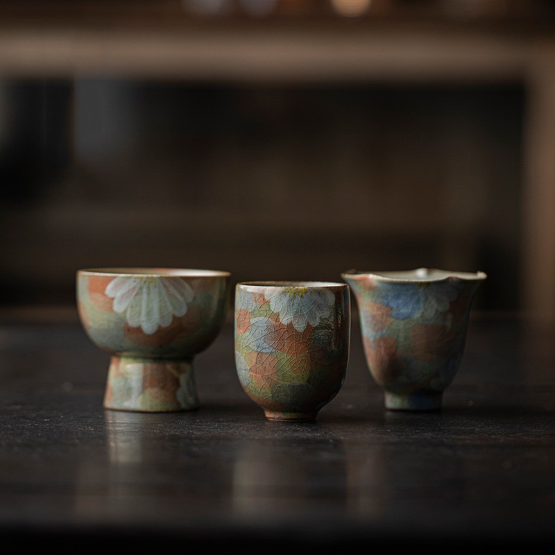 在瓷开片可养主人杯日式手绘茶杯单杯家用复古品茗杯功夫茶具喝茶