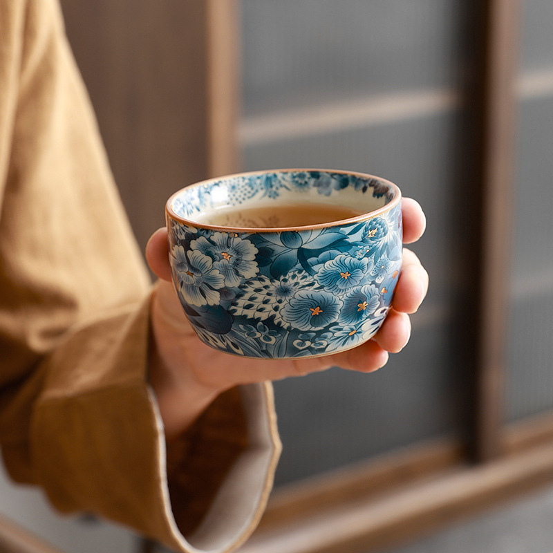 汝窑金万花茶杯家用主人杯陶瓷高档个人专用品茗单杯功夫茶具茶盏