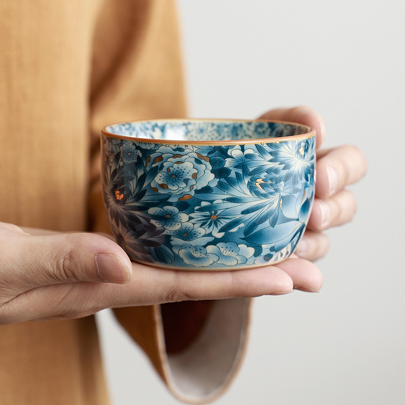 汝窑金万花茶杯家用主人杯陶瓷高档个人专用品茗单杯功夫茶具茶盏