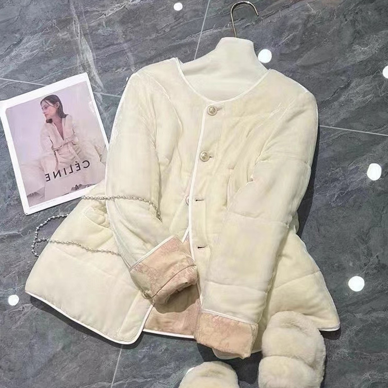 外贸跨境高级感超好看新中式国风丝绒棉服双面夹棉外套女装大码冬