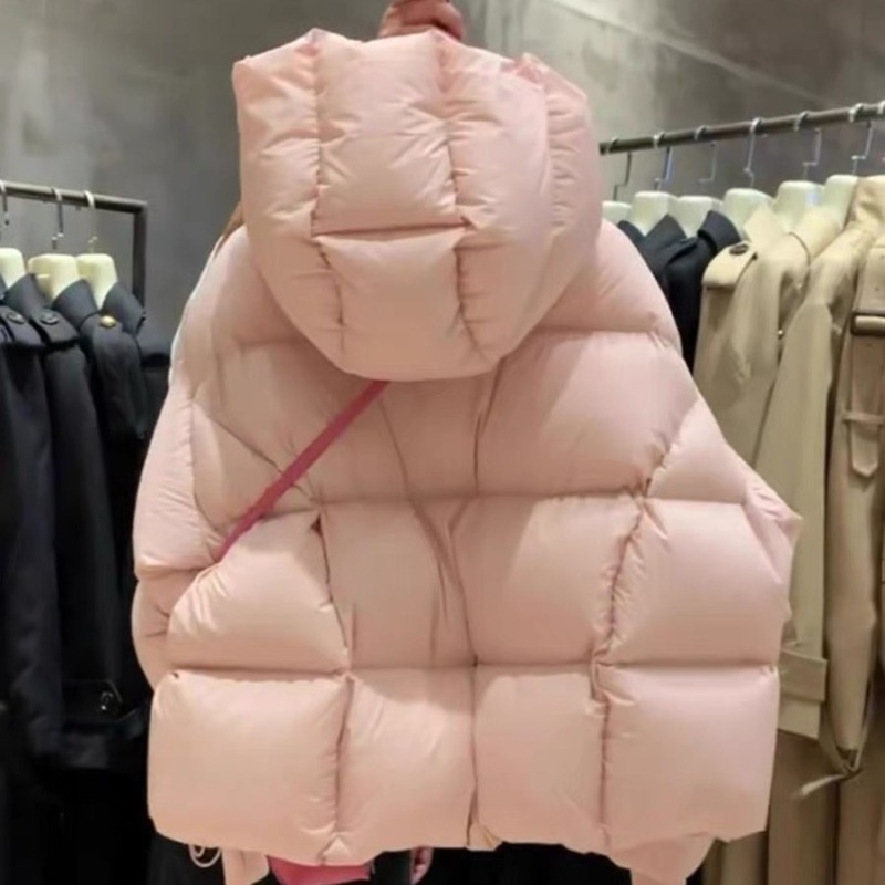 韩版长袖加厚连帽仿白鸭绒短款羽绒棉服女爆款小个外套2024冬外套