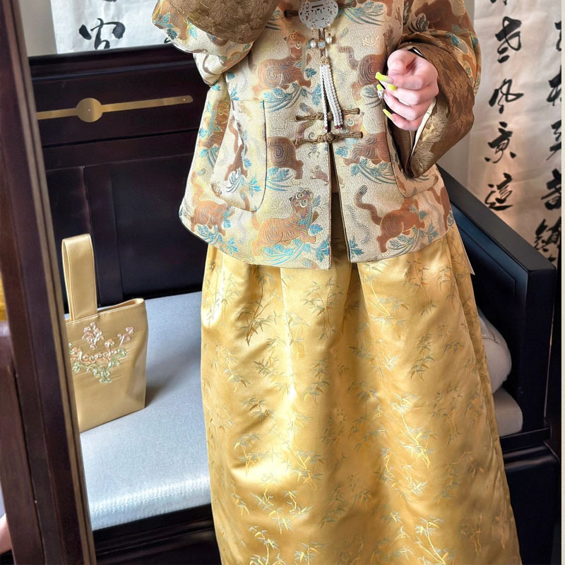 新中式国风老虎印花圆领盘扣外套女秋2024年复古篙端别致唐装上衣