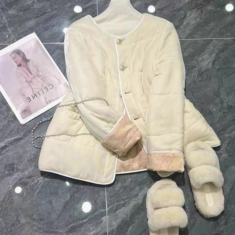 外贸跨境高级感超好看新中式国风丝绒棉服双面夹棉外套女装大码冬
