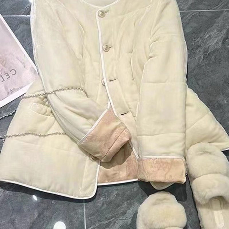 外贸跨境高级感超好看新中式国风丝绒棉服双面夹棉外套女装大码冬