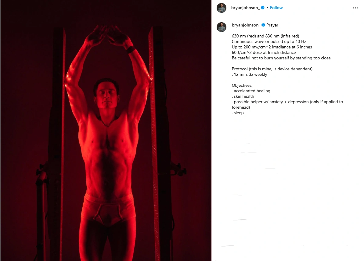 Bryan Johnson anti-aging red light therapy devices