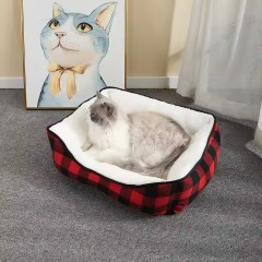 Red Plaid Cat Bed