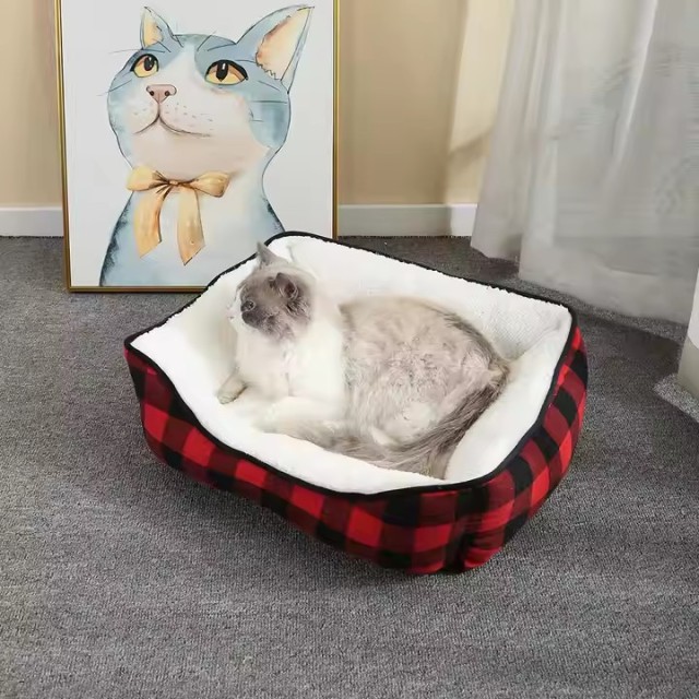 Red Plaid Cat Bed
