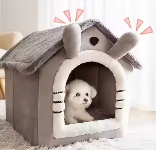 Indoor Enclosed Warm Plush Sleeping dog bed