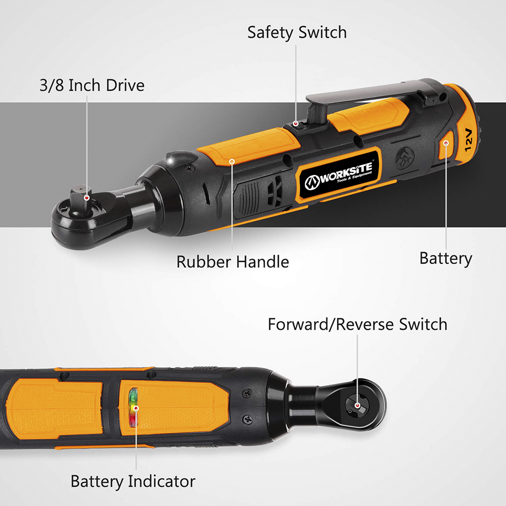 WORKSITE 12V Cordless Ratchet Wrench Set 3/8" Compact Handheld Battery Adjustable Hand Ratcheting Socket Wrenches