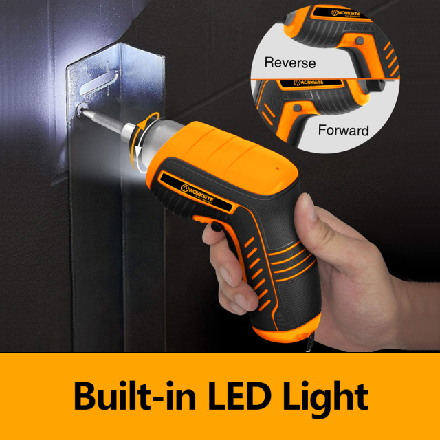 WORKSITE 4V Cordless Screwdriver 1/4" Chuck Mini Small Battery Rechargeable Power Magnetic Screwdrivers Tools